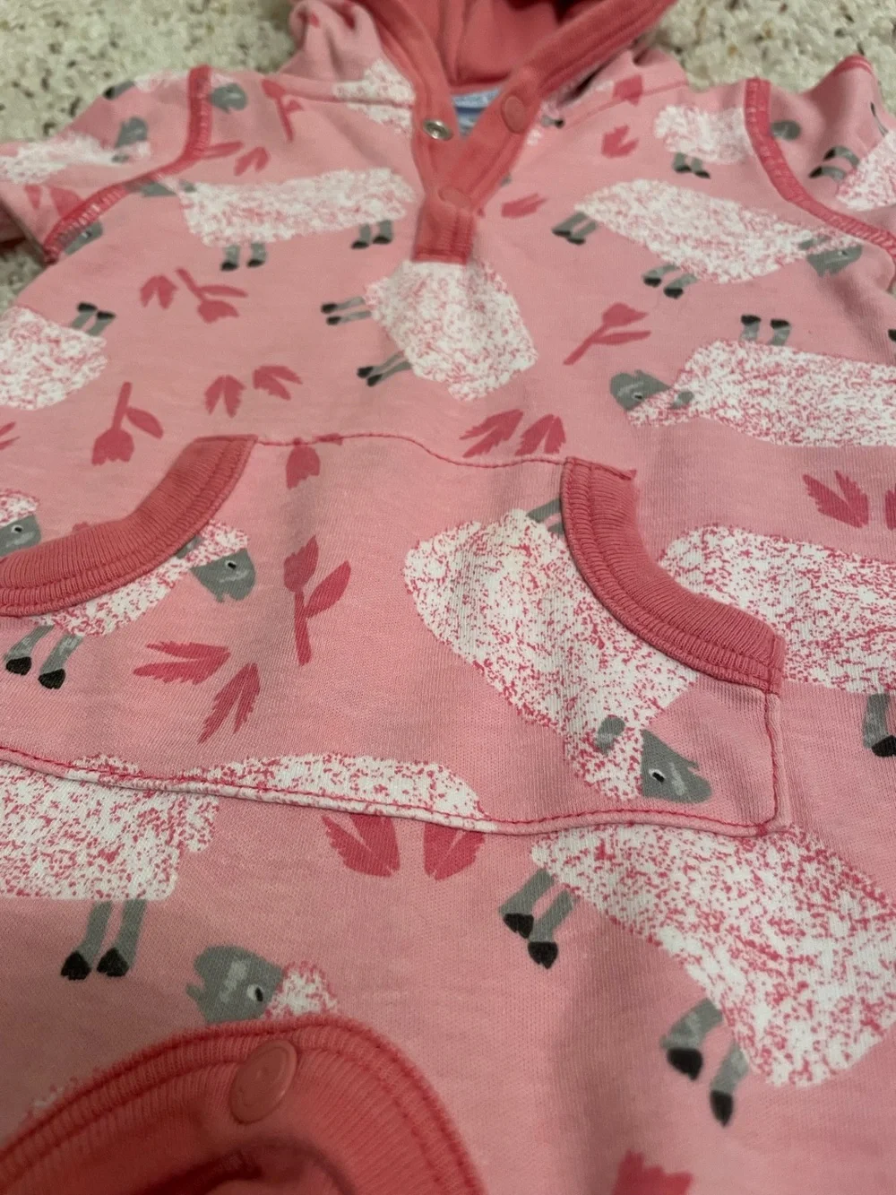 Eric Carle Pink Hooded One-Piece Romper Sheep Lamb 100% Cotton 6-9 months